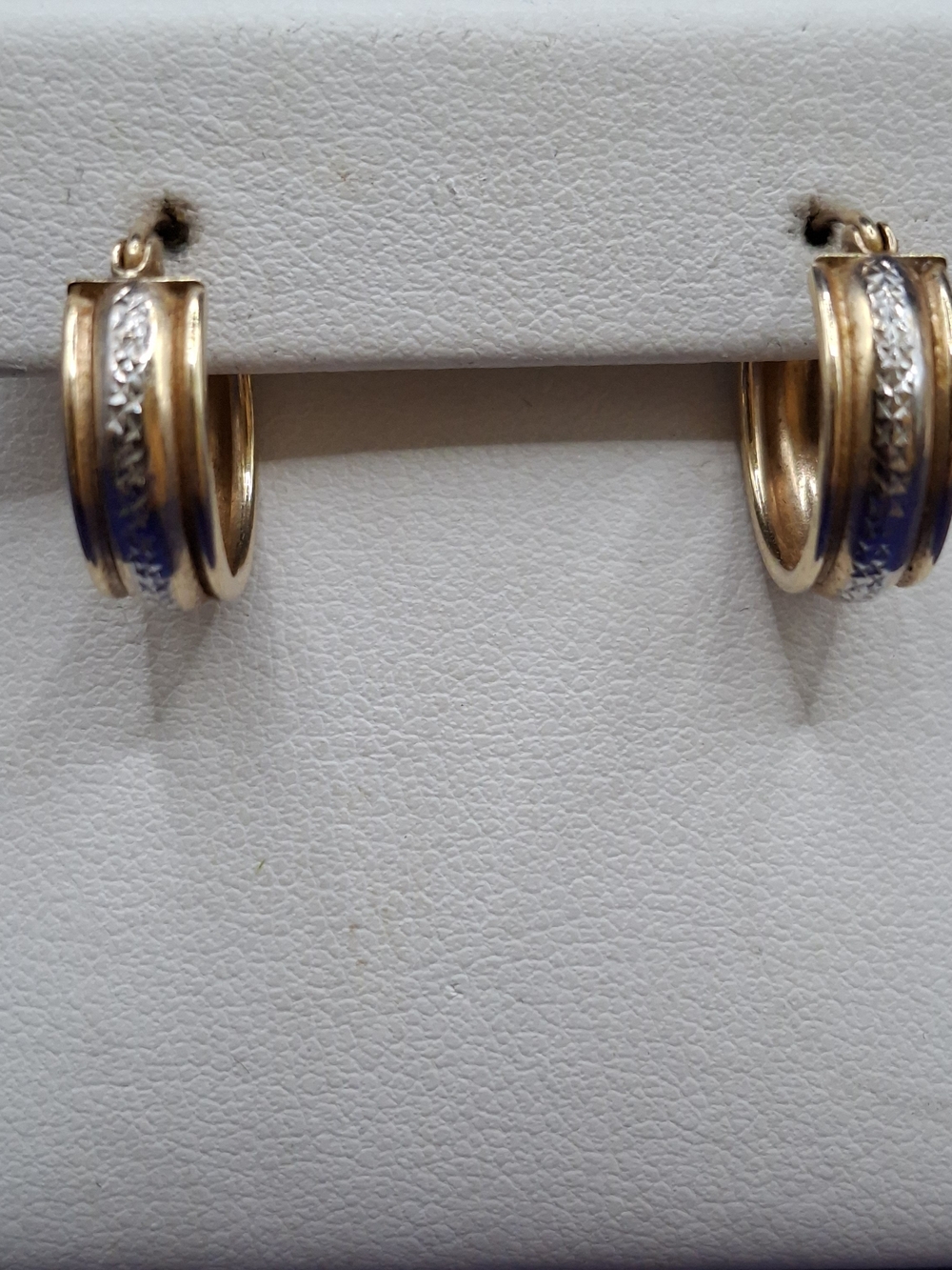 10K Gold  Hoop Earrings with Silver Accents